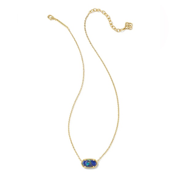 🩵 Kendra Scott Elisa Necklace in Gold Bronze Veined Lapis Turquoise Magnesite - Picture 2 of 6